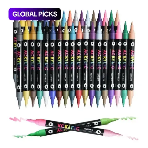 Acrylic Paint Markers, 12/24/36-Piece Double-Ended Two-Color Paint Marker Set, Art Supplies for Drawing, Rock Painting, Wood, Canvas, Stone, and Glass #GLOBAL PICKS