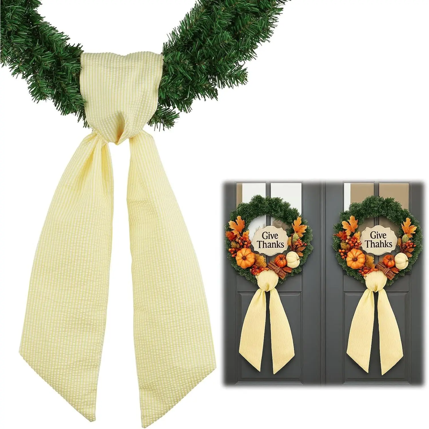 Yellow Striped Wreath Ribbon Set 2 Pack for Door Wreath, 5.12" Wide x 54.33" Each Easter Summer Event Bundle Bright Sash Bow Pair