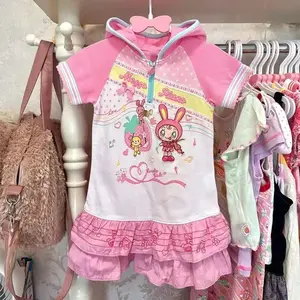 2025 Summer Japanese Kawaii Hooded T Shirts Women Y2k Hooded Short Sleeve Cartoon Print T-shirt Tops Casual Fashion Sweet Tees