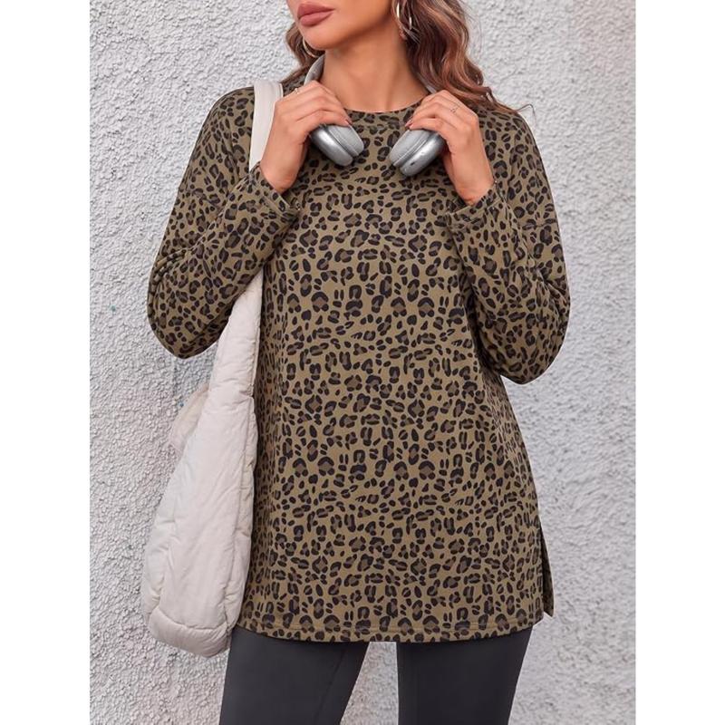 Tankaneo Women's Oversized Poly-Cotton Blend Long Sleeve Shirts - Classic Crew Neck, Loose Boxy Baggy Flowy Fit, Solid/Striped, Side Slit, Trending Lady Going Out Tops for College Bar, Y2K Womenswear Basics