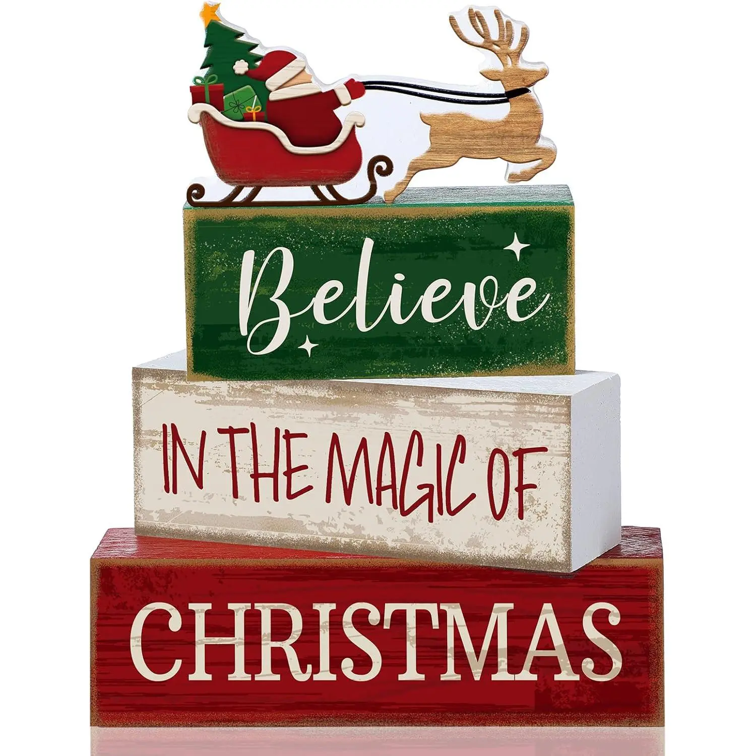 4 Pcs Wooden Stacked Block Santa, Christmas Table Decorations for Home Festive Party Supplies