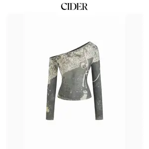 Cider Asymmetrical Neck Conversational Top Dealsforyou