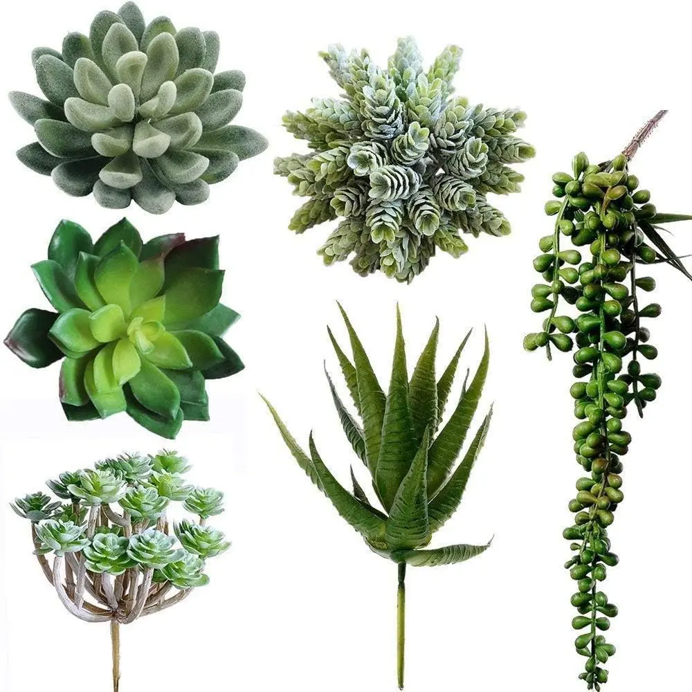 6 count Unpotted    Faux Succulent in Different Green Artificial   Textured Faux Succulent Pick  String of   for Wedding Centerpieces