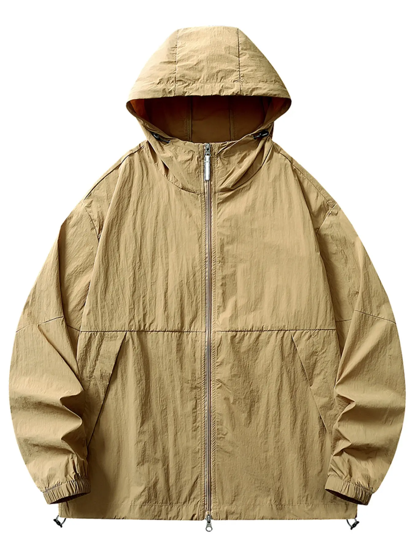 Men's Solid Color Hooded Sun Protection Jacket, Lightweight Breathable UV Blocking, Quick-Dry Outdoor Cycling Coat, Casual All-Season Wear