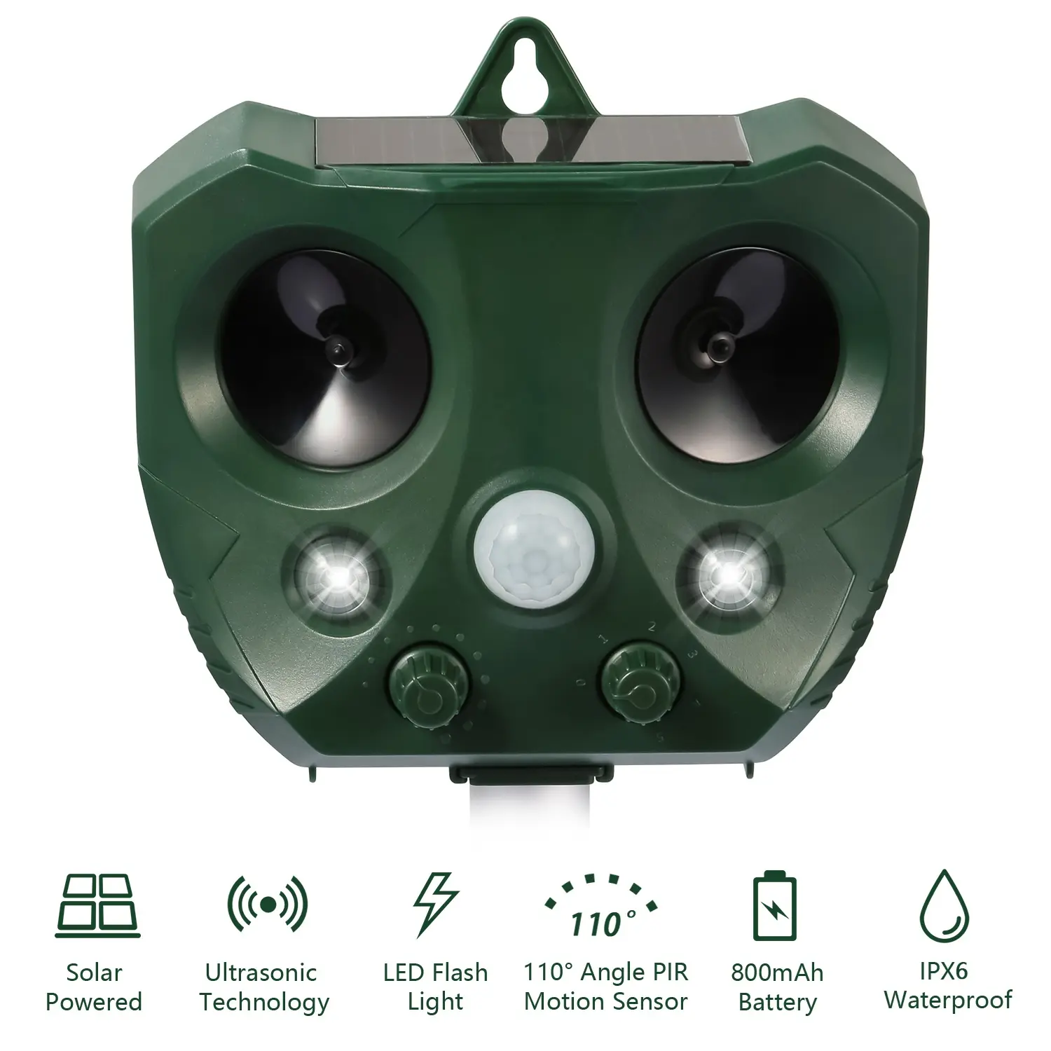 Solar Ultrasonic Animal Repeller, Motion Sensor Pest Deterrent with LED Flashing Lights, IPX6 Waterproof Outdoor Repellent for Garden, Yard & Farm