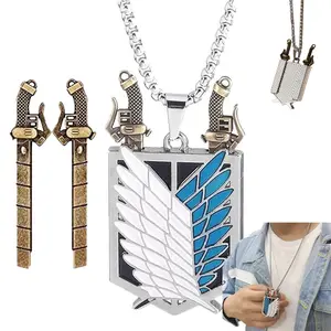AOT Wings of Freedom Pendant Necklace, Attack on Titan Shingeki No Kyojin Survey Corps Legion Badge, Wings of Liberty Anime Couple Chain, Unisex Cosplay Jewelry for Men Boys Fans Gift