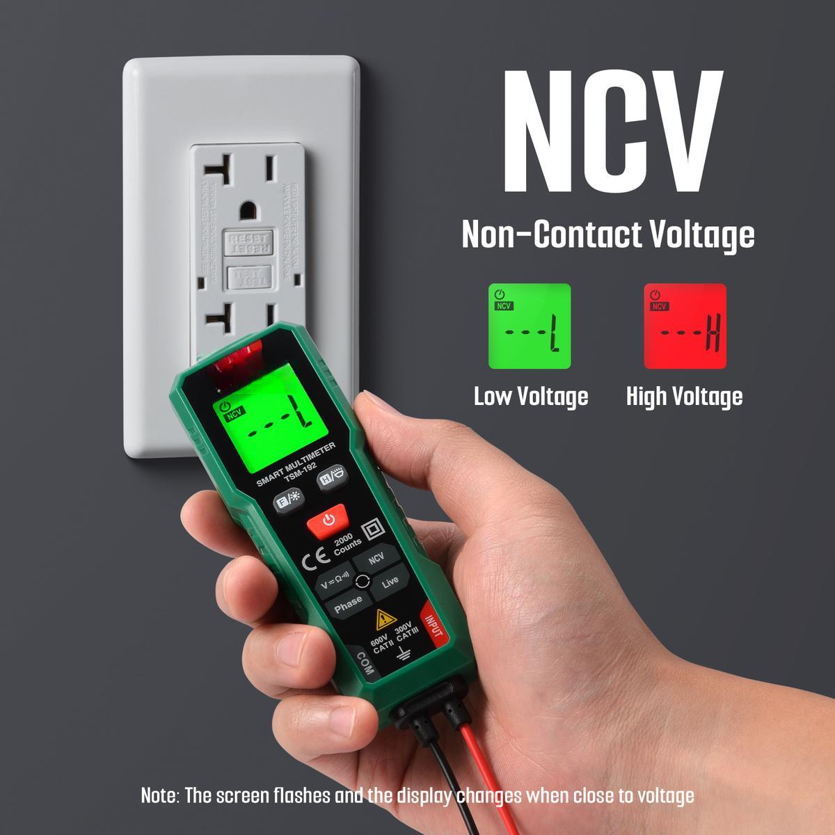 Smart Digital Multimeter, 2000 Counts, Auto-Ranging Voltmeter, Non-Contact Voltage Tester, Measure AC/DC Voltage, Resistance, Continuity, Phase, Live Wire