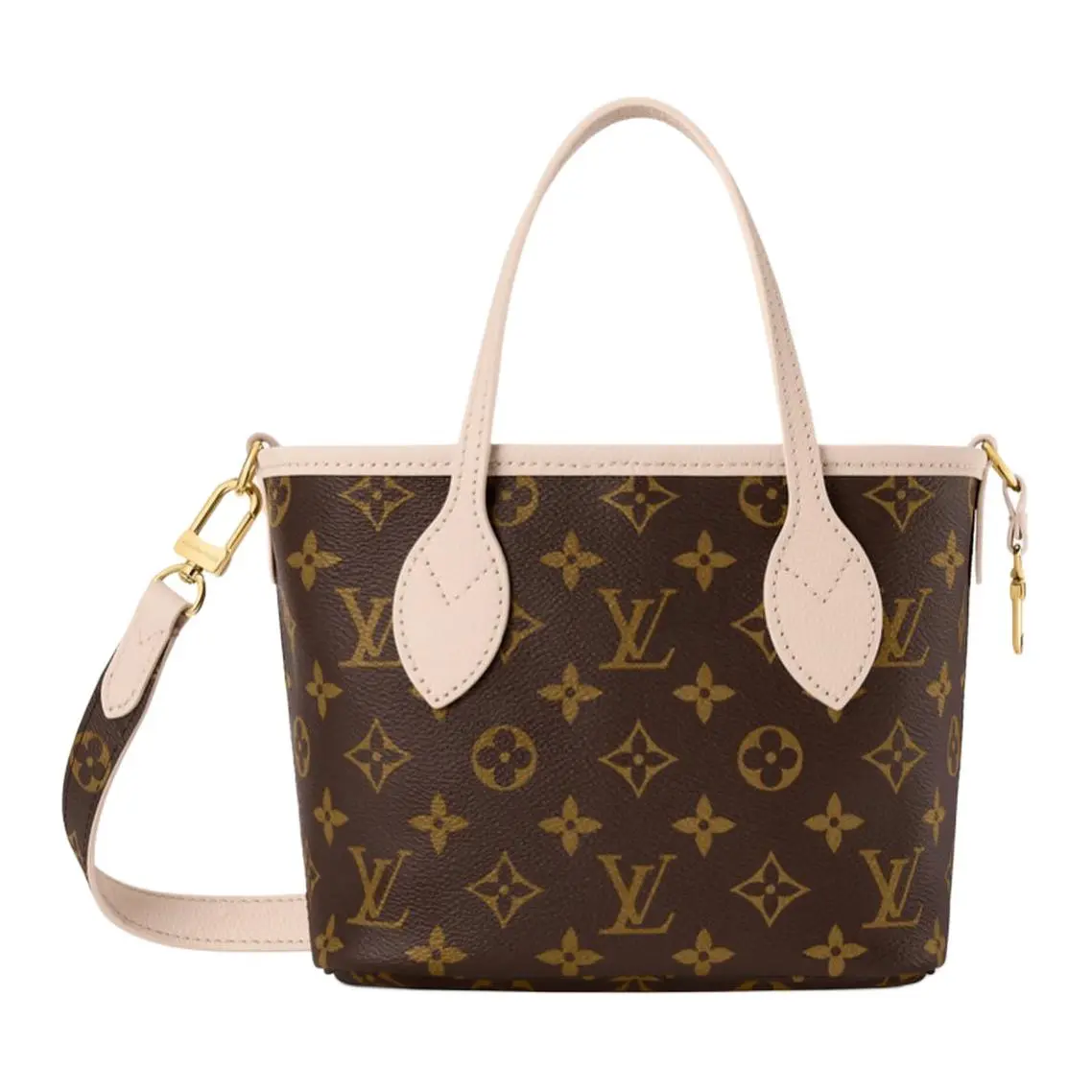 Women's Louis Vuitton Neverfull Small Dual-Handled Carry-All Contemporary Detachable Crossbody Shoulder Handbag, Monogram Coated Canvas, Stone Gray and Brown, Dual-Handled Women's Handbags, Carry-All Women's Handbags
