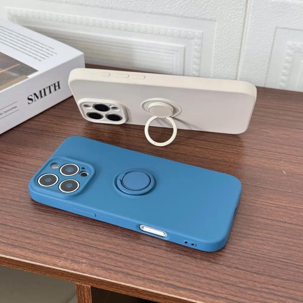 Phone Case for iPhone 16/15/14/13/12 Pro Max Plus Case with Ring Stand, Military Grade Drop Protection Liquid Silicone Slim Design Support Magnetic Car Mount, Shockproof Protective Phone Cases