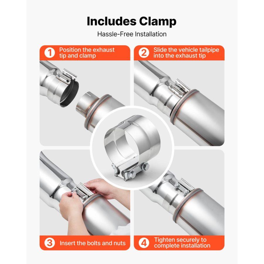 VEVOR Elbow Exhaust Tip, 4 Inch Inlet, 6 Inch Outlet, 23 in Overall Length, Chrome Turn Down Exhaust Tip with Clamp for Truck, Sedan, Sports Car, SUV, Chrome Structure for High Temperature Resistance
