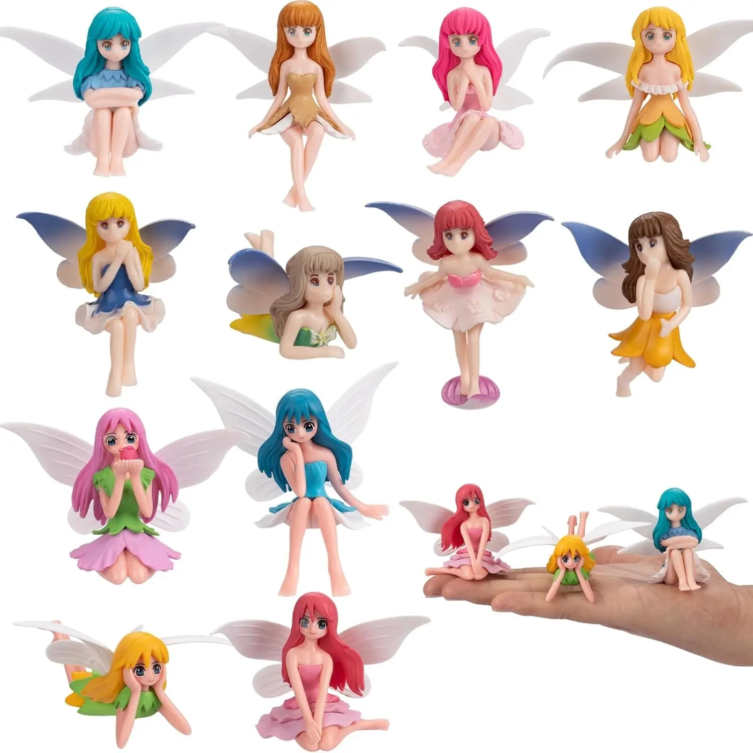 12 Pcs Miniature Fairy Figurines, Fairy Garden Fairies | Hand-Painted Small Flower Fairies with Wings for Garden Decor Miniature Garden Ornaments Landscape Decorations Cake Topper