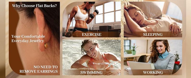 ZELORES 1 Pair Flat Back Earrings for Women Sterling Silver Post Stud Earrings Cartilage Tragus Helix Piercing Jewelry Earring for Multiple Piercing Dainty 18K Gold Plated Flatback Stud Earrings