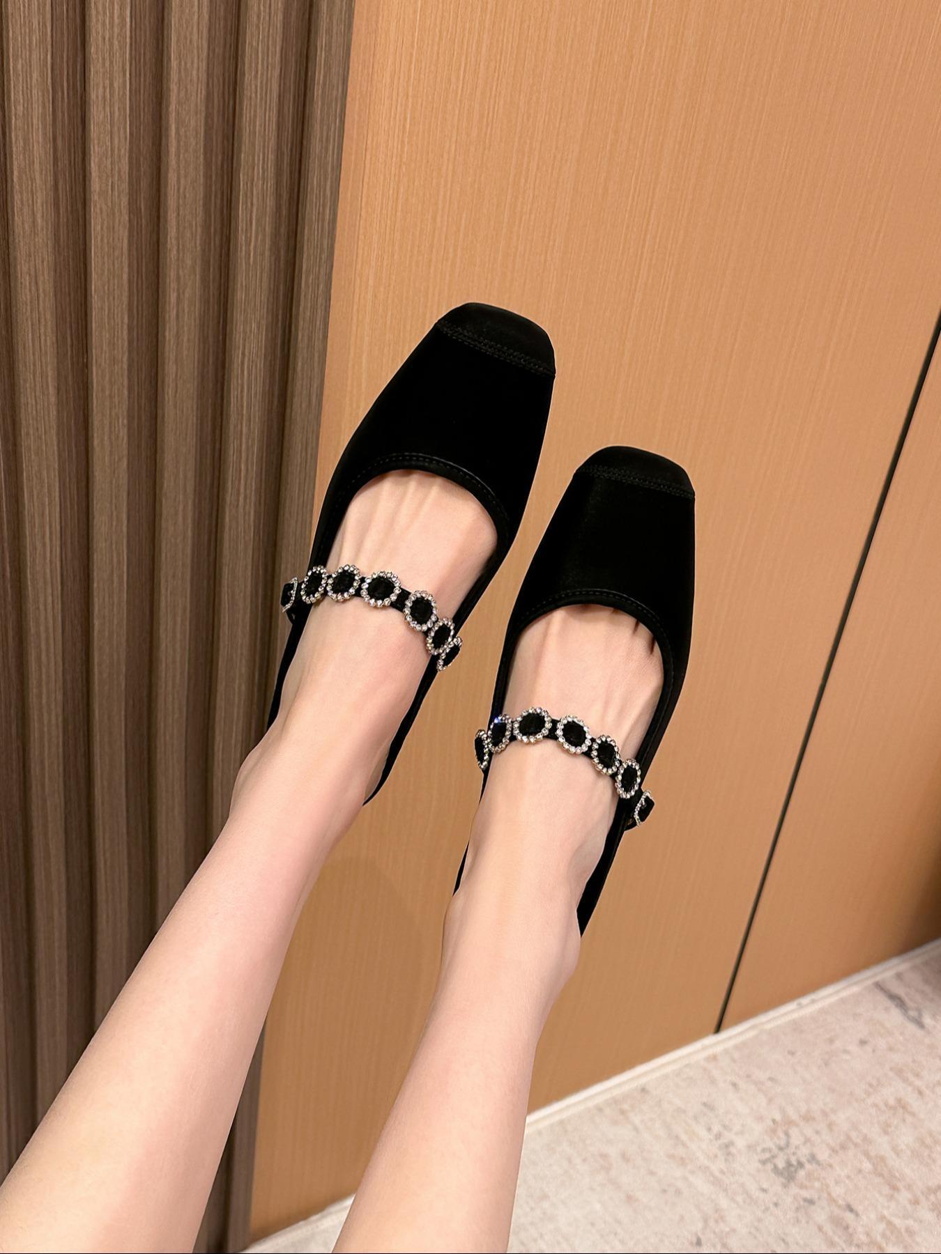 Women's Fashionable Chain Decor Square Toe Flat Shoes, Casual Comfortable Loafers for Daily Wear, Lightweight Breathable Shoes for Women & Girls, Running, Casual Flats