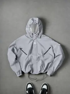 Men's Tactical Hooded Raincoat, Waterproof Fabric, Multiple Zip Pockets, Spring & Fall Windproof Casual Jacket, Unisex Design