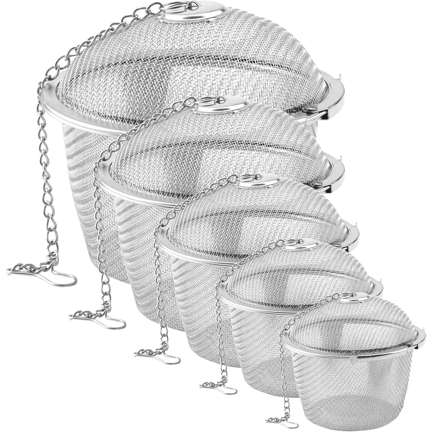 Set of 5 Tea Infuser for Loose Tea, 5 Sizes Fine Mesh Tea Strainer with Chain, Stainless Steel Tea Ball Infusers for Loose Tea Spices Herbs