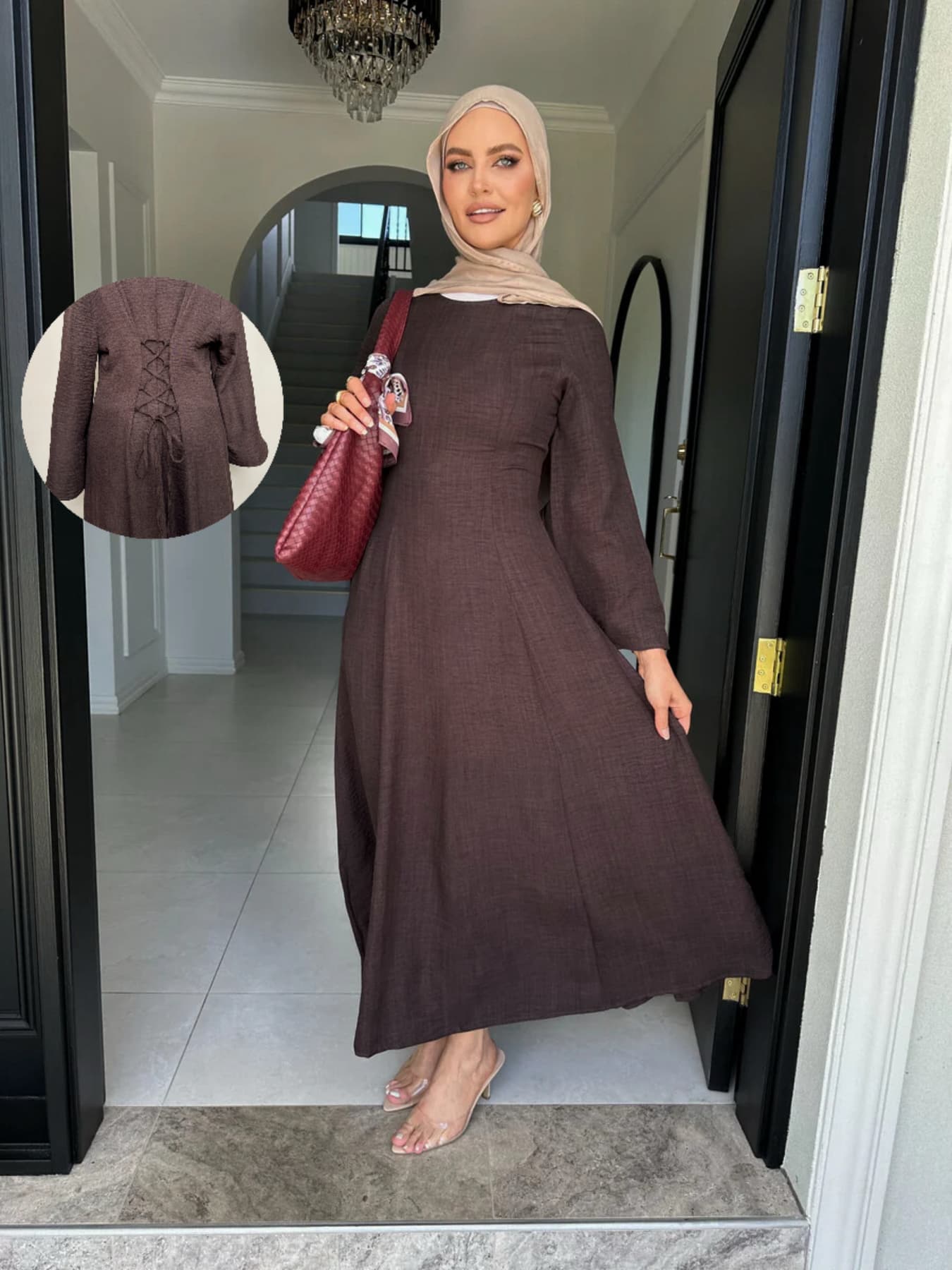 Women's Muslim Long Dress, Casual Style Back Tie Design, All Season Wearable, Elegant & Comfortable Fit, Perfect for Daily Use, Hijabi Cute Dresses