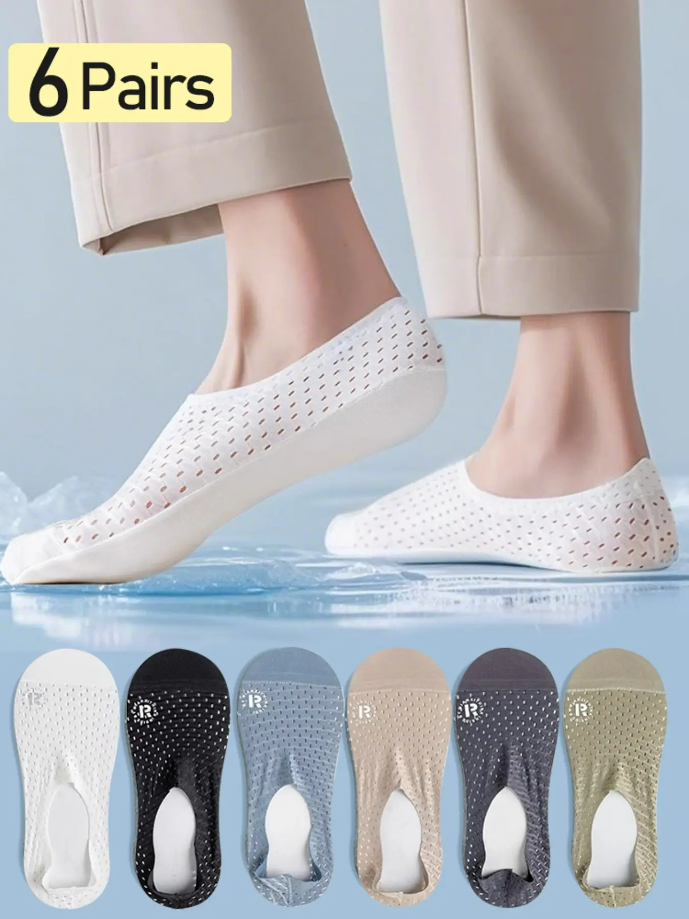 Men's Ultra-Thin Mesh No-Show Socks - 6 Pack Breathable Invisible Ankle Socks Low-Cut with Anti-Slip Heel High-quality men's short socks