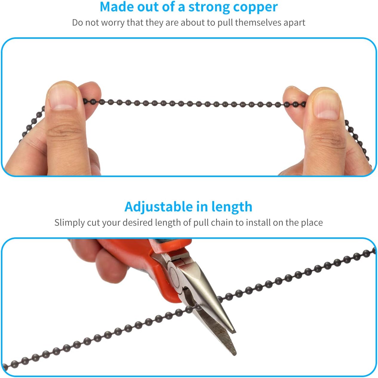 Ceiling Fan Pull Chain , Including 4 count Beaded Ball Fan Pull Chain Pendant, Extra 8 count Pull Loop Connectors, 2 count 36 inches Fan Pull Chain Extension. (Oil Rubbed Bronze)