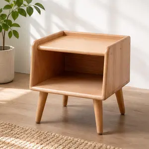 ARCH Solid Wood Bedside Cabinet Nightstand European Beech Small Side Table with Open Storage and Cable Management for Bedroom, Natural Finish, 15.75x15.75x13.78 Inches, Easy Assembly, Natural Color Options, Solid Wood Material, Product Dimensions: