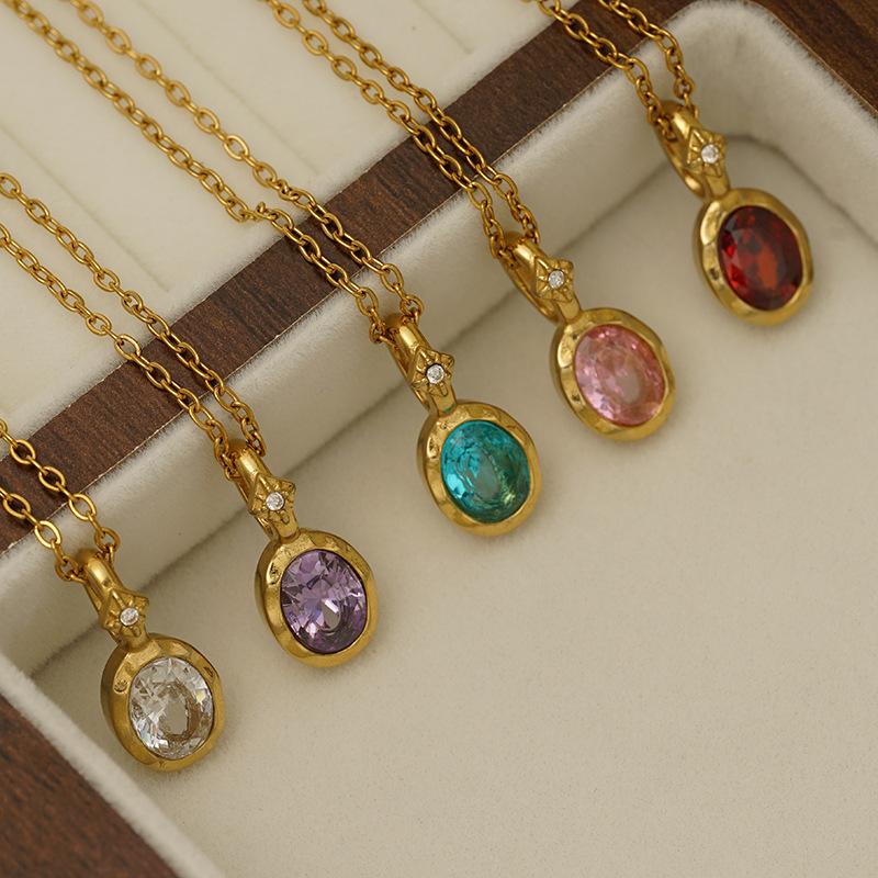 VEVE Twelve Birthstone Necklace For Women 12 Colors Zircon Pendant 316 Ornaments Women's Necklace