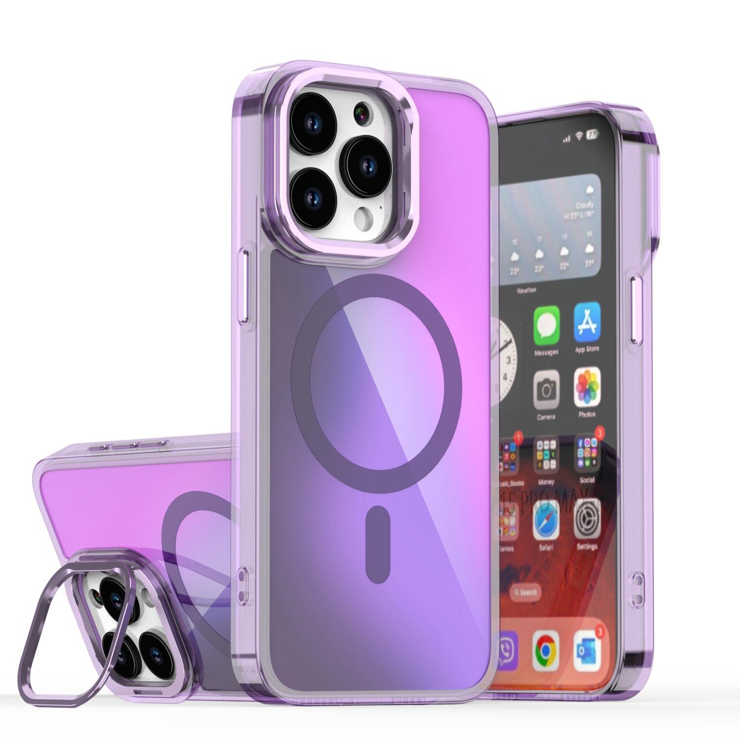Oceantree For iPhone 17 16 15 14 13 Pro Max Gradient Laser Case Magnetic Camera Stand Cover Translucent Matte Case  Mag Safe with Camera Lens Glass Protective Cover Aluminium Protection Shockproof Wireless Colorful Protector #MothersDayGift#SummerVibes