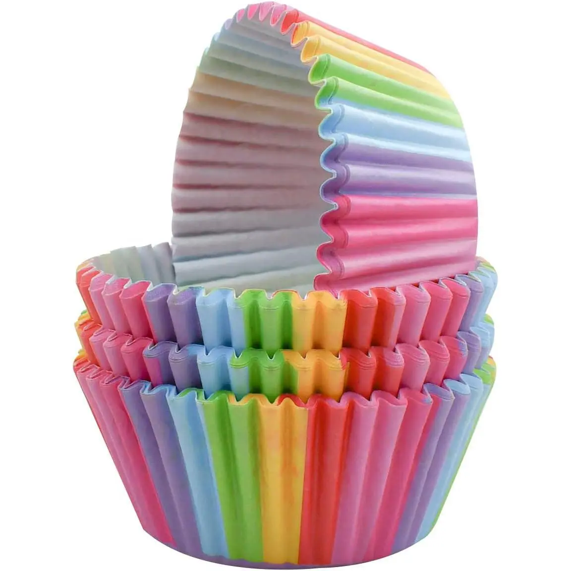 100 Pack Rainbow Cupcake Liners - Standard Size, Greaseproof Paper Muffin Liners for Birthday Party, Wedding Cake, Colorful Cupcake Wrappers