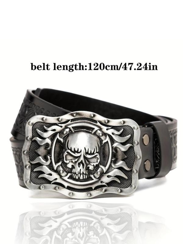 Cool Western Cowboy Flame Skull Belt, Vintage Gothic Casual Streetwear, Stylish Punk Fashion Pants Belt for Men Cool Western Cowboy Flame Skull Belt, Vintage Gothic Casual Streetwear, Stylish Punk Fashion Pants Belt for Men