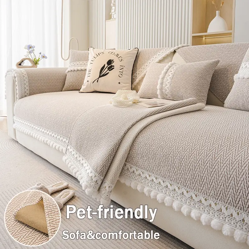 Floral Sofa Cover with Fringe Design, Non-Slip Pet-Friendly, Durable Washable, All-Season Home Decor for Living Room, Bedroom, Office, Car, Outdoor, Washable Couch Covers