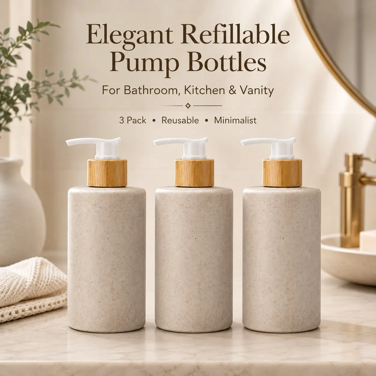 Set of 3 Bottles, 300ML Each, Press-Down Bottle, Pump, durable, and non-slip material, Bathroom Shower Gel Dispenser, Soap Dispenser, Kitchen Cleaner Bottle, Durable, Non-Slip, Pack