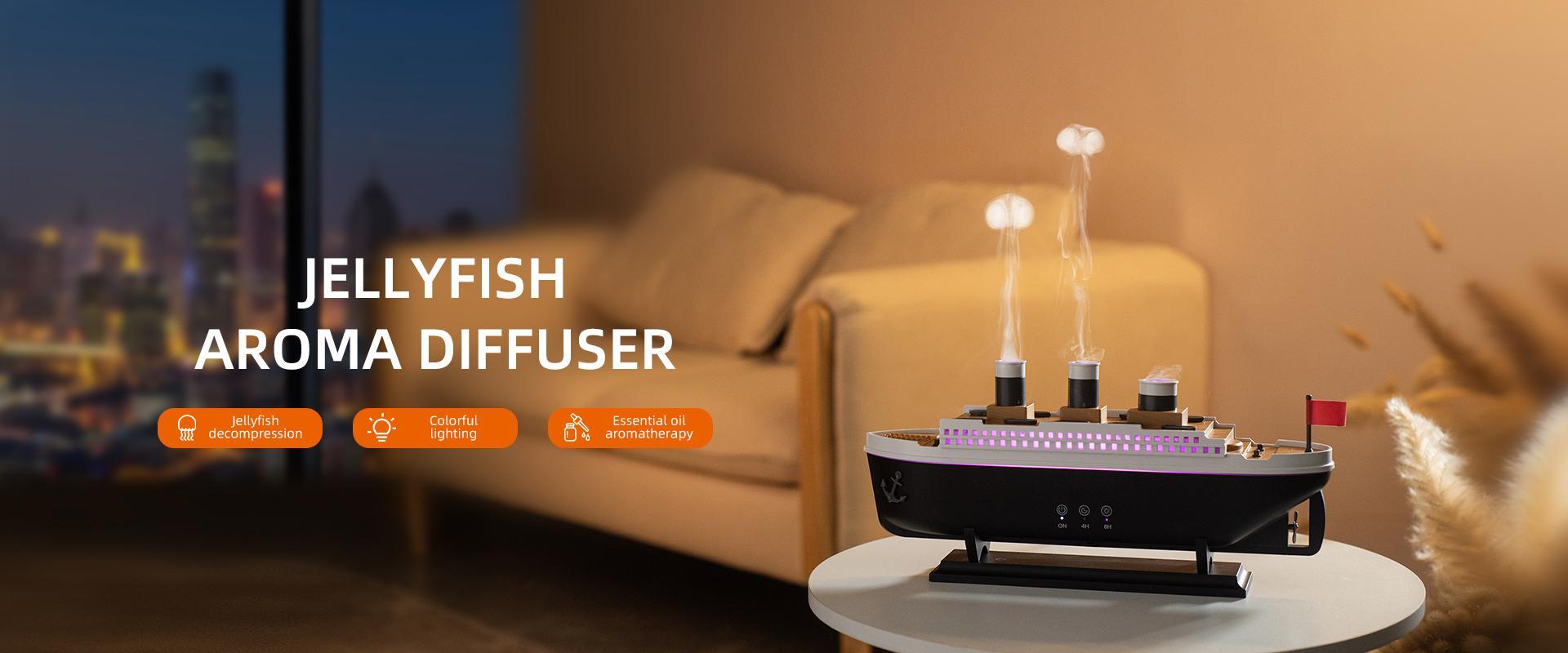 Dynamic Jellyfish Air Humidifier Essential Oil Diffuser Remote Control Bedroom Humidifier with 7 Colorful Night Lights