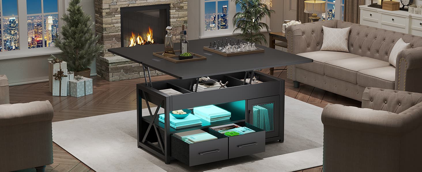 Sikaic 40in Lift Top Coffee Table Black