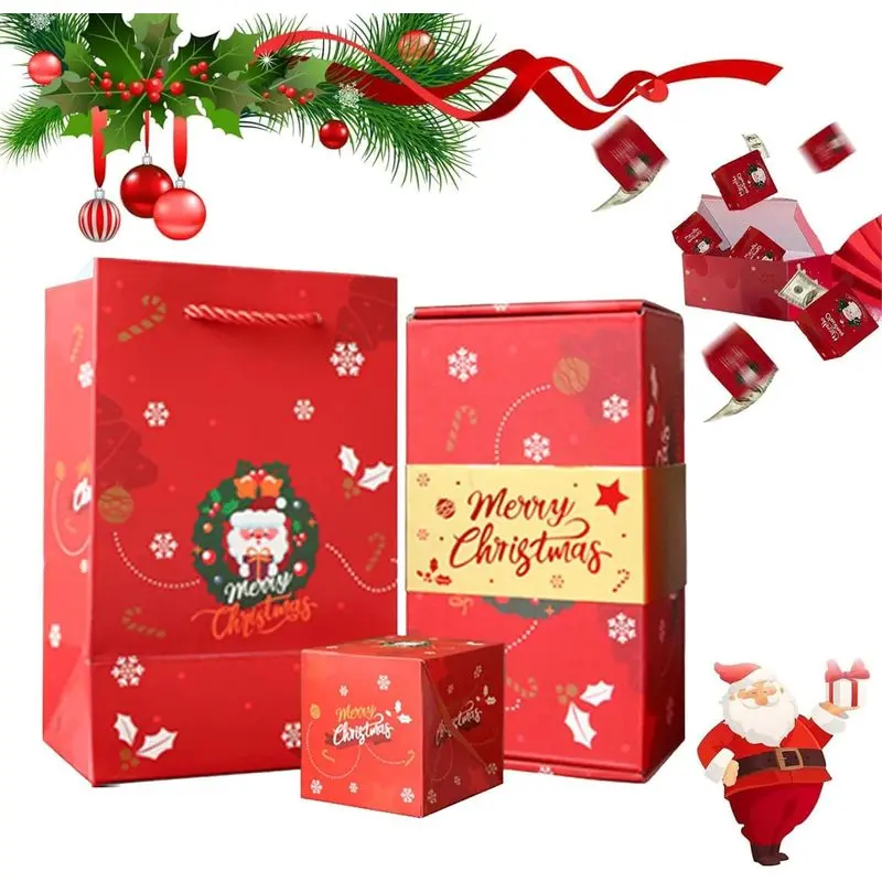 Surprise Gift Boxes -  Merry Christmas Money Explosion Box,Surprise Gift Box Explosion,Pop Up Gift Box for Money and Christmas | Unique Xmas Folding Exploding Red Envelope Gift Box,Surprise Jumping Boxes for Gifts, Gift Boxes for Presents
