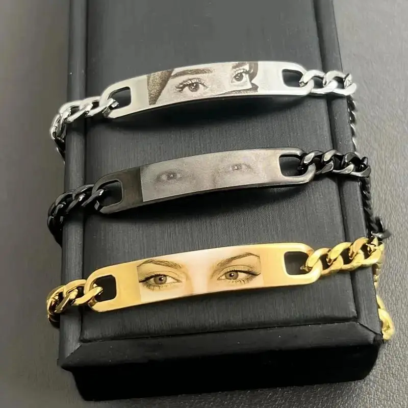 Personalized Eyes Photo Couple Bracelet Laser Engraved Eyes Photo Bracelets Stainless Steel Gifts for Boyfriend Family Father