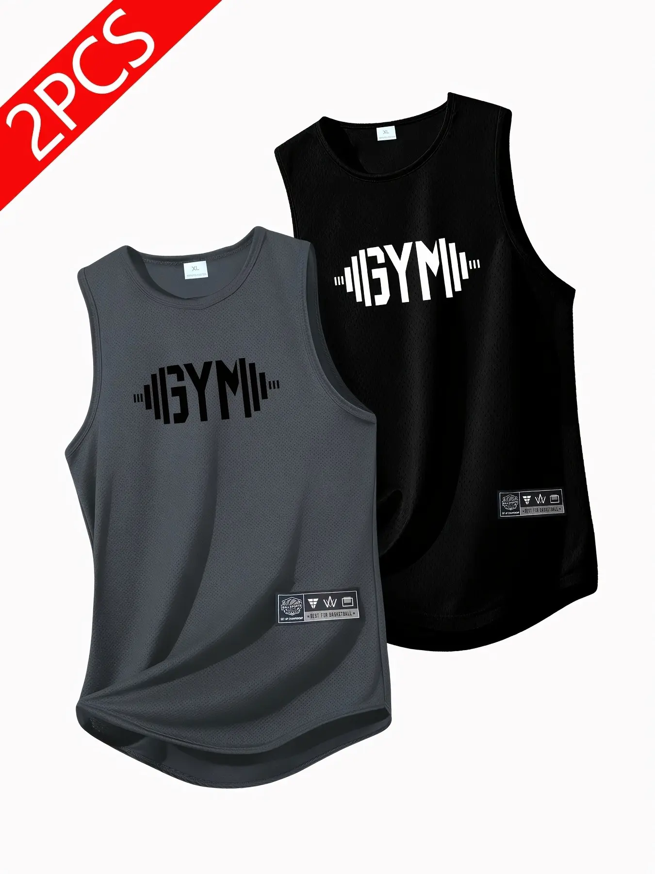 2-Pack Sleeveless Tank Tops, Breathable Comfort, Summer Essential, Gym Print, Lightweight for Running, Workout, Casual Wear, Men's Quick-Dry Sports Top, Sleeveless Sports Vests, Sleeveless Sports Shirt