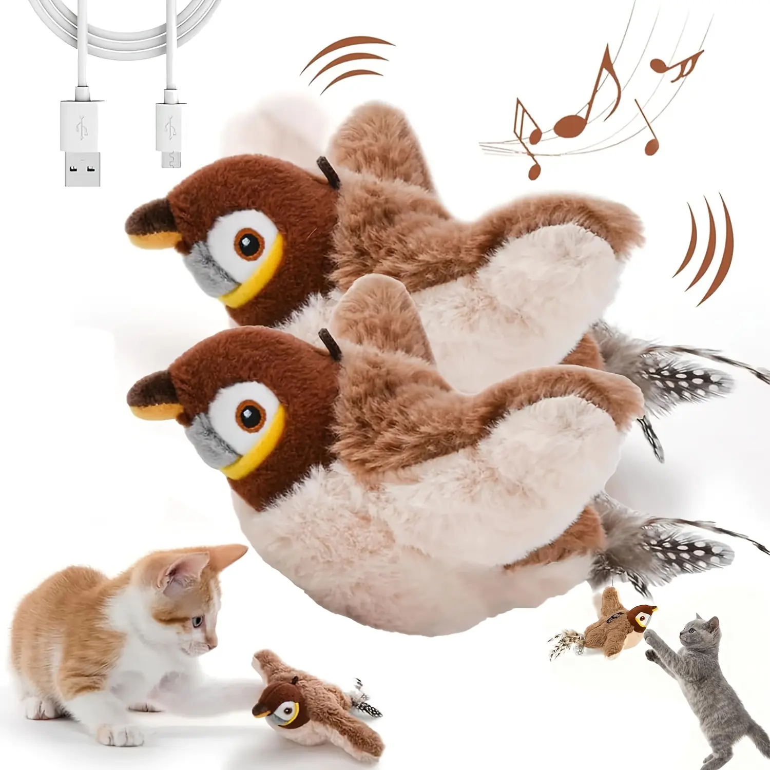 2pcs, interactive cat toy, cat chasing bird toy, 2026 new interactive sound-making bird cat toy,  flying bird cat toy