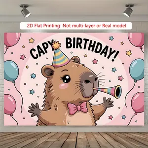 Capybara Birthday Decorations Banner, Cute Capybara Party Supplies, Polyester 2D Flat Backdrop, Wall Hanging Sign with Metal Grommets, Easy Hanging Party Decor