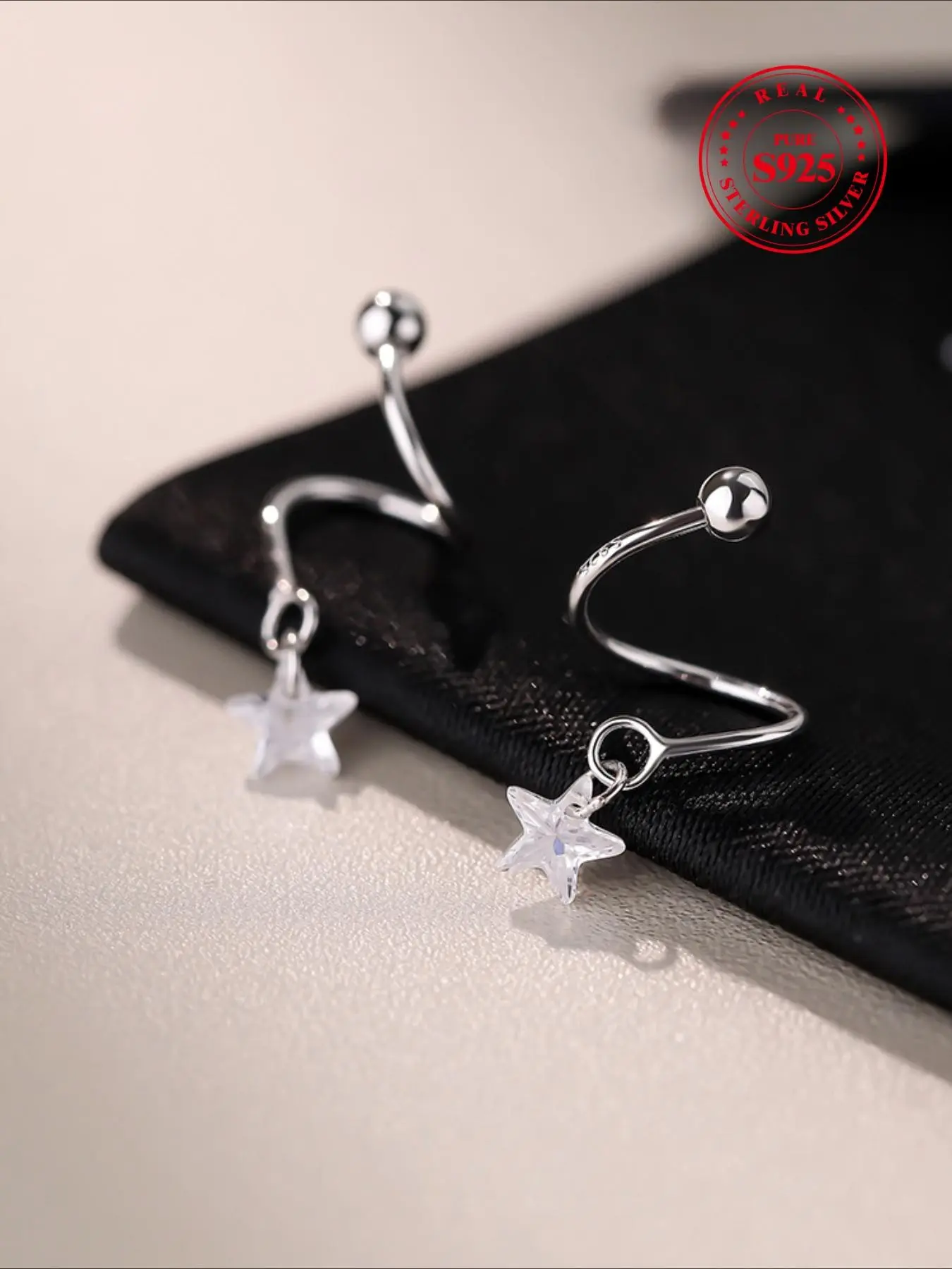 925 Sterling Silver Star Design Screwback Earrings, Fashionable Earrings for Women & Girls, Trendy All-match & Exquisite Jewelry for Birthday Gift