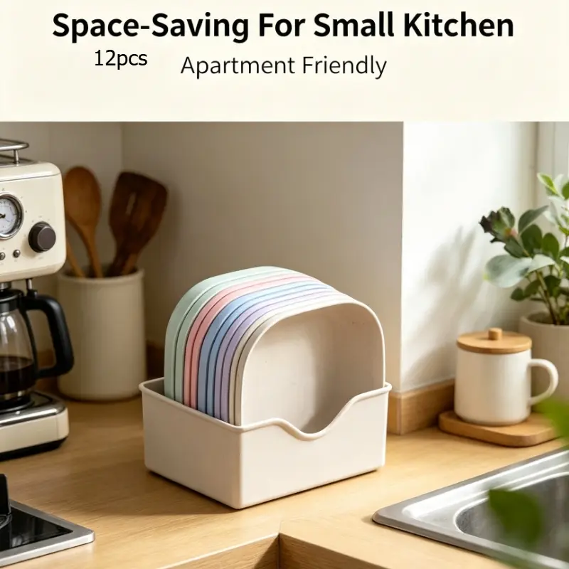 Food‑Grade PP Plastic Trash Snack Plates Lightweight Stackable Multi‑Color Easy‑to‑Clean With Storage Holder Base for Family Users Dining Table Snack Serving Bone Waste Storage