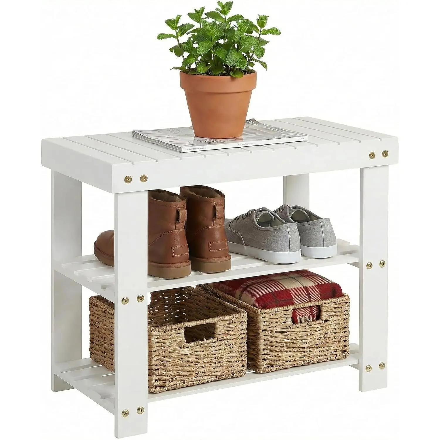 Sturdy 3-Tier Bamboo Shoe Rack Bench – Modern Entryway Organizer with Seat & Storage Shelf, Holds up to 130kg, Perfect for Closet, Bedroom, Living Room, 28.7 x 50 x 45.3 cm
