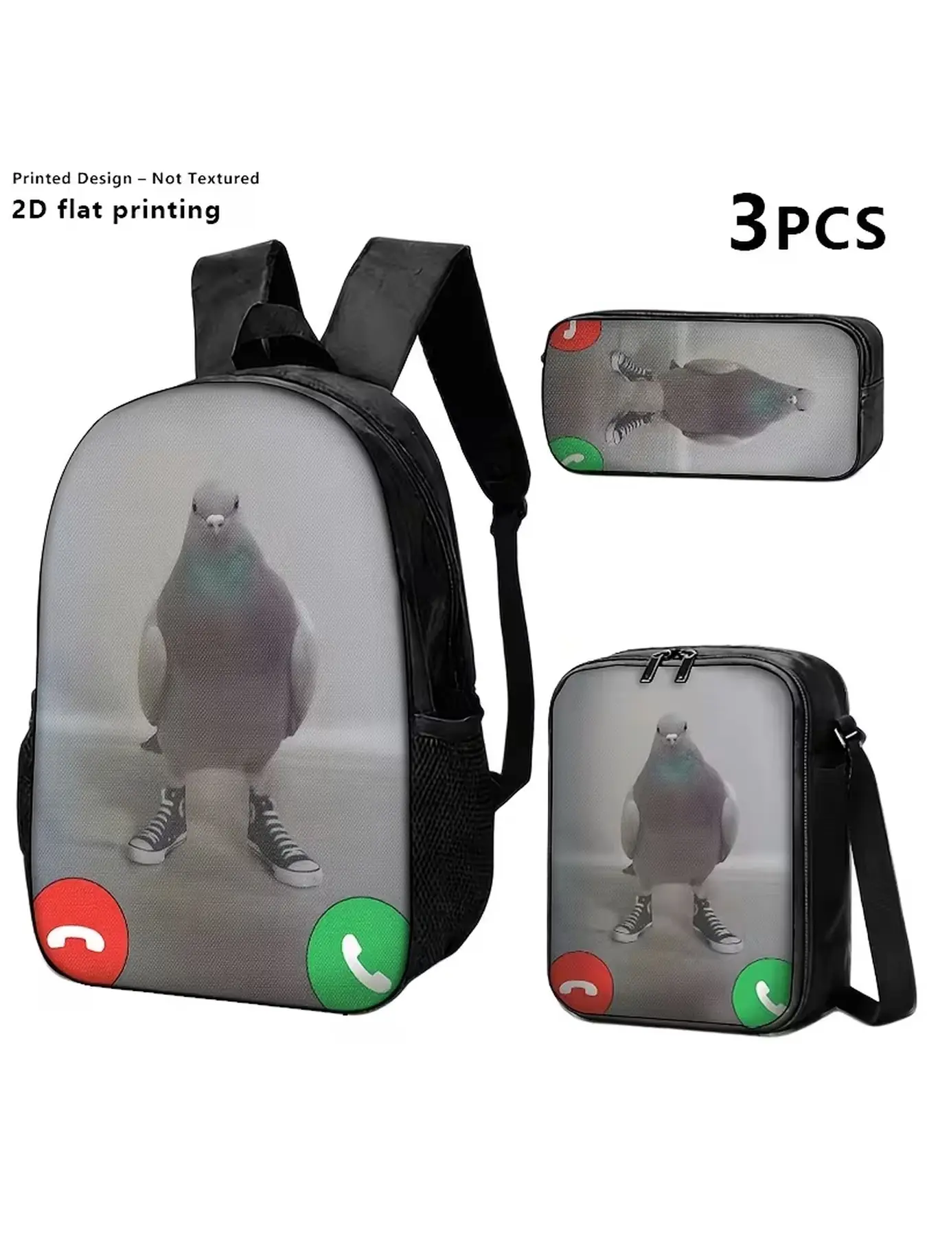 Funny Calling Pigeon 3Pcs Backpack Set Perfect Christmas & Halloween Gift for Kids Boys Girls Back to School