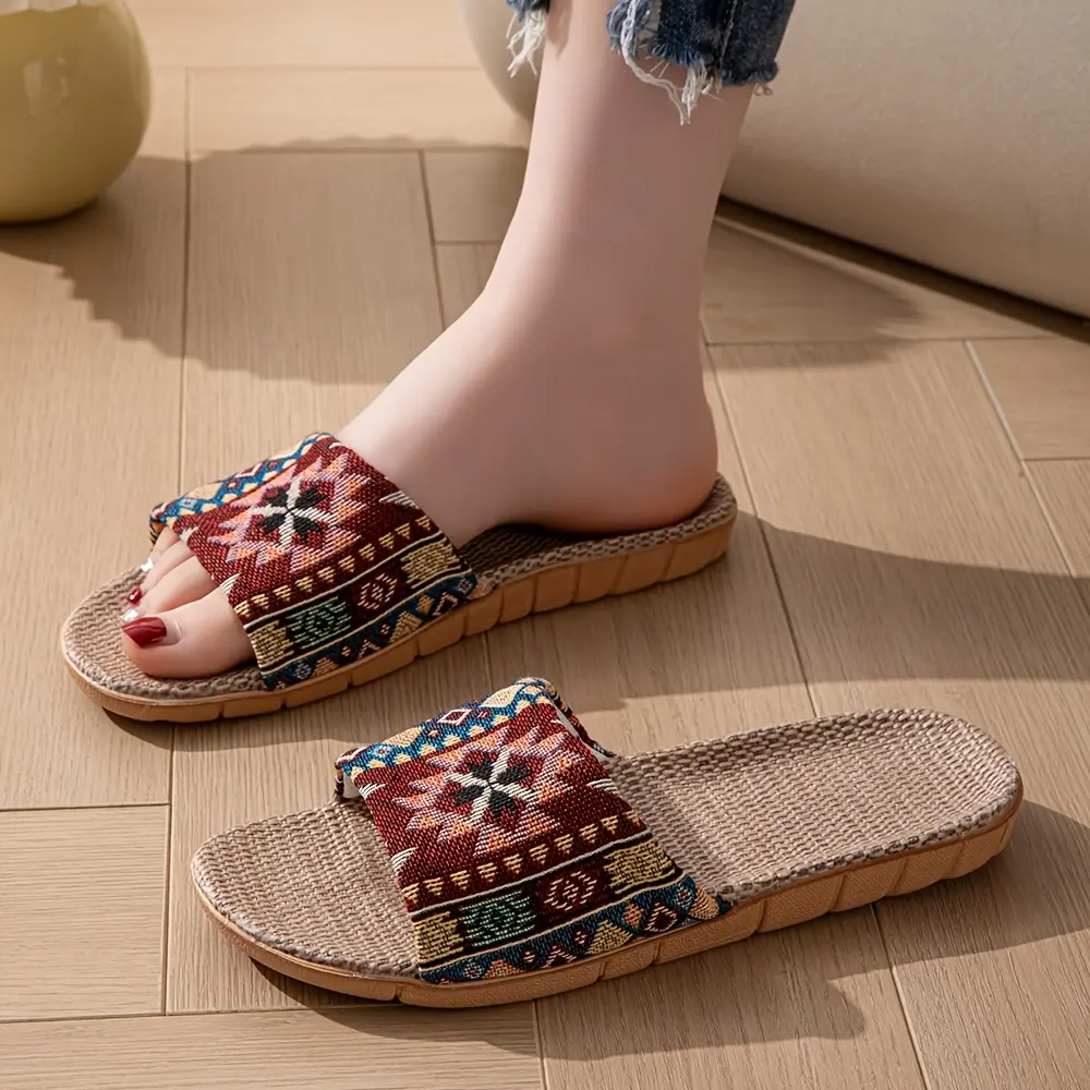New Women'S Bohemian Style Open-Toe Flat, Lightweight And Fashionable, Featuring Random Prints Suitable for All Seasons, Unisex Casual Slippers., Women Shoes