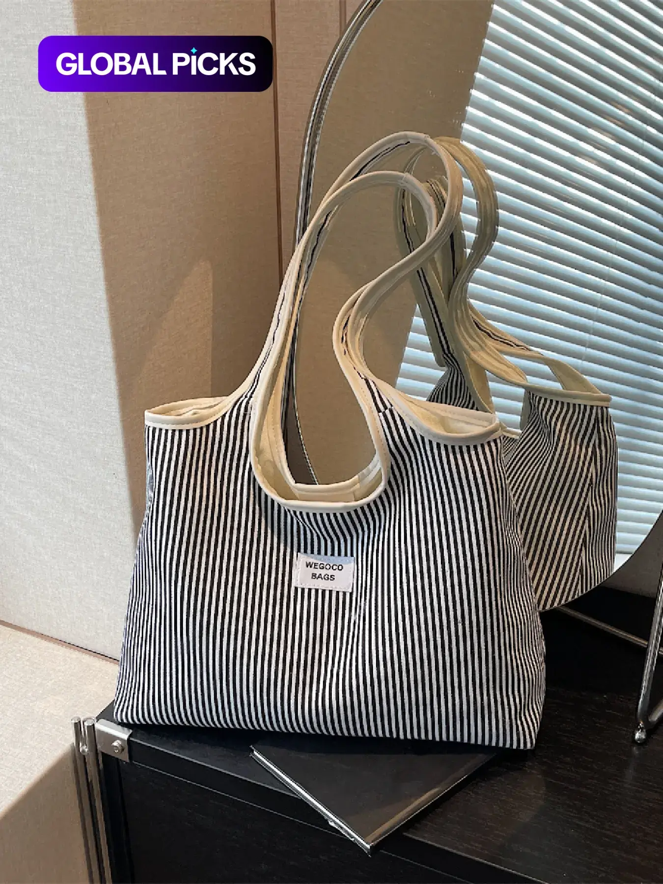 Women's Striped Tote Bag, Casual Large-Capacity Shoulder Bag for Daily Use, Trendy Versatile High-Quality Daily Commuter Bag, Fashionable Shopping Bag for Women and Girls, Daily Commuting Bag, Fashionable Bags #GLOBAL PICKS
