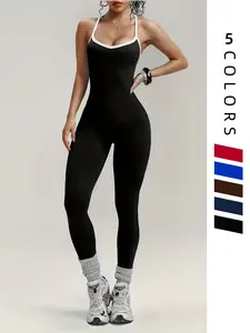 Women's Yoga One-Piece Sleeveless High-Waisted Above-Ankle Pants, Workout Sporty Jumpsuit, Sleeveless Sports Jumpsuit, Casual Plain Design, Solid Color Jumpsuits for All Seasons, Comfortable Workout Wear