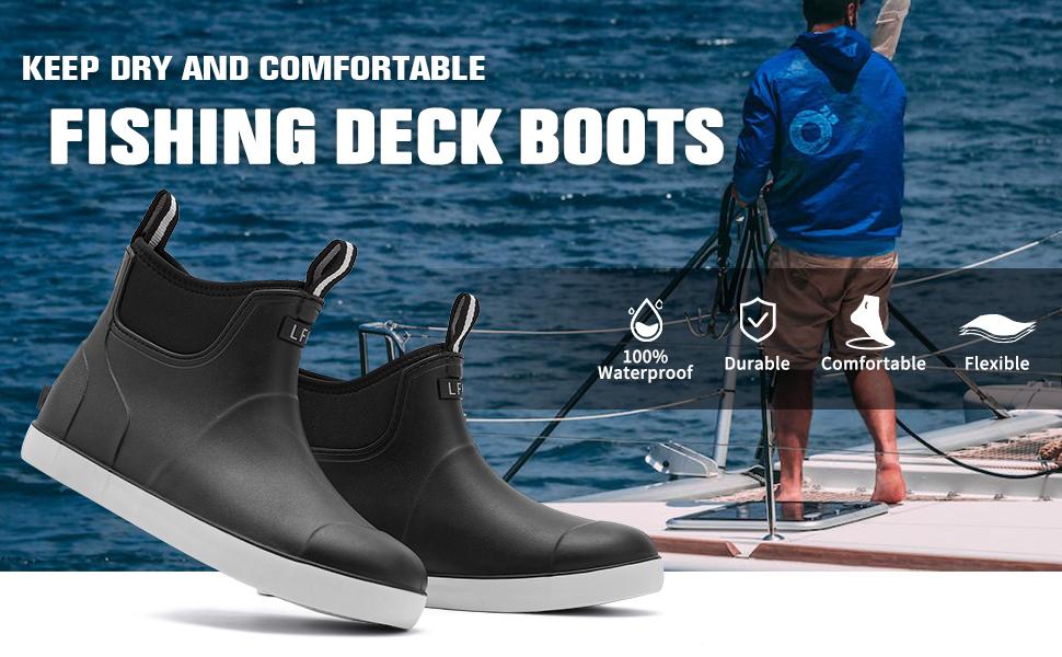 Men's Deck Boots, Waterproof Ankle Rain Boots with Anti-Slip Traction for Outdoor Use, High-Performance Rubber Fishing and Garden Boots Suitable for Farming and Outdoor Activities Boy Footwear Black