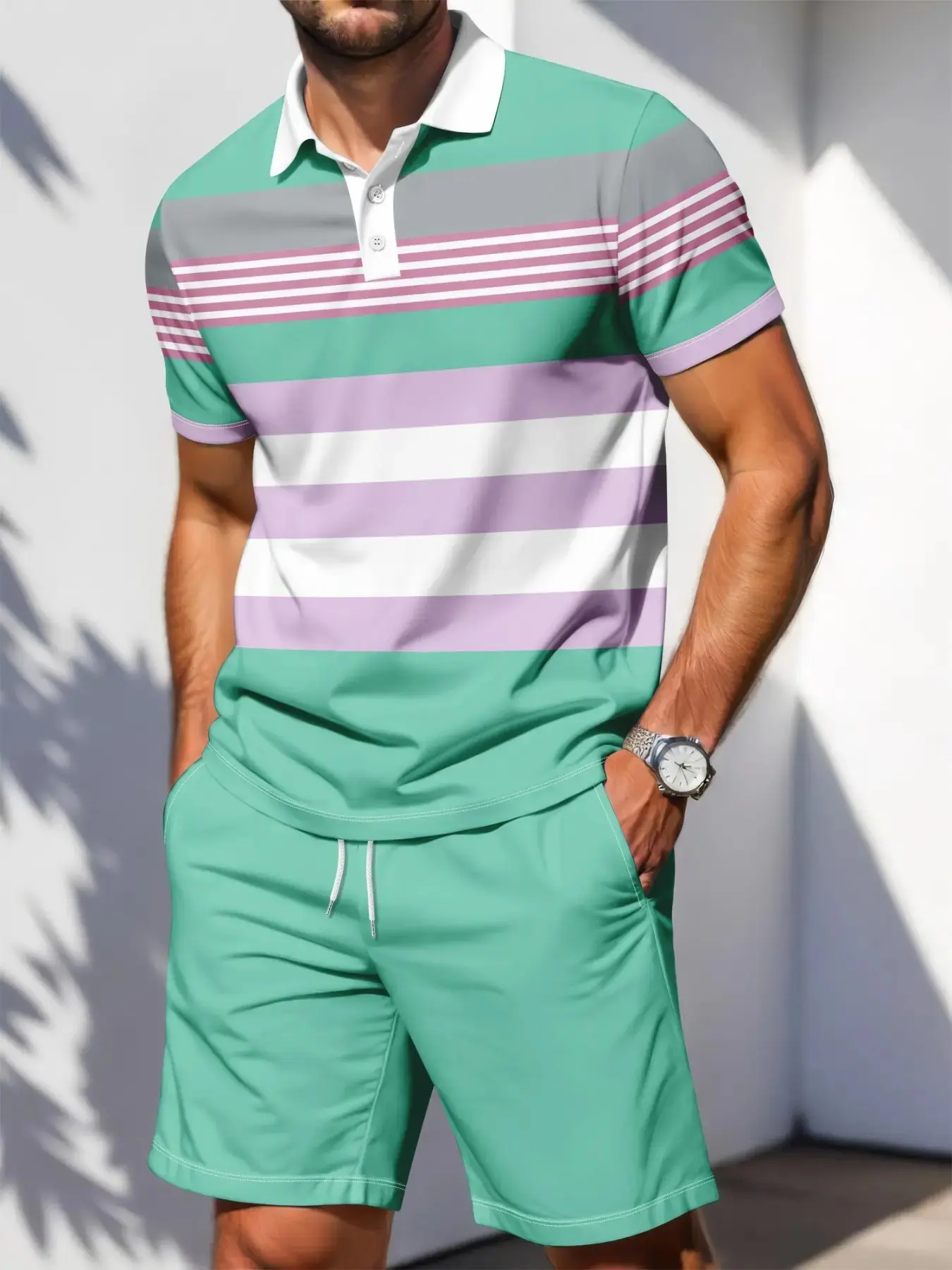 Men's Two-Piece Polo Short Sleeve Set, Casual Streetwear, Breathable Loose Fit, Summer Sports, Multiple Colors Available