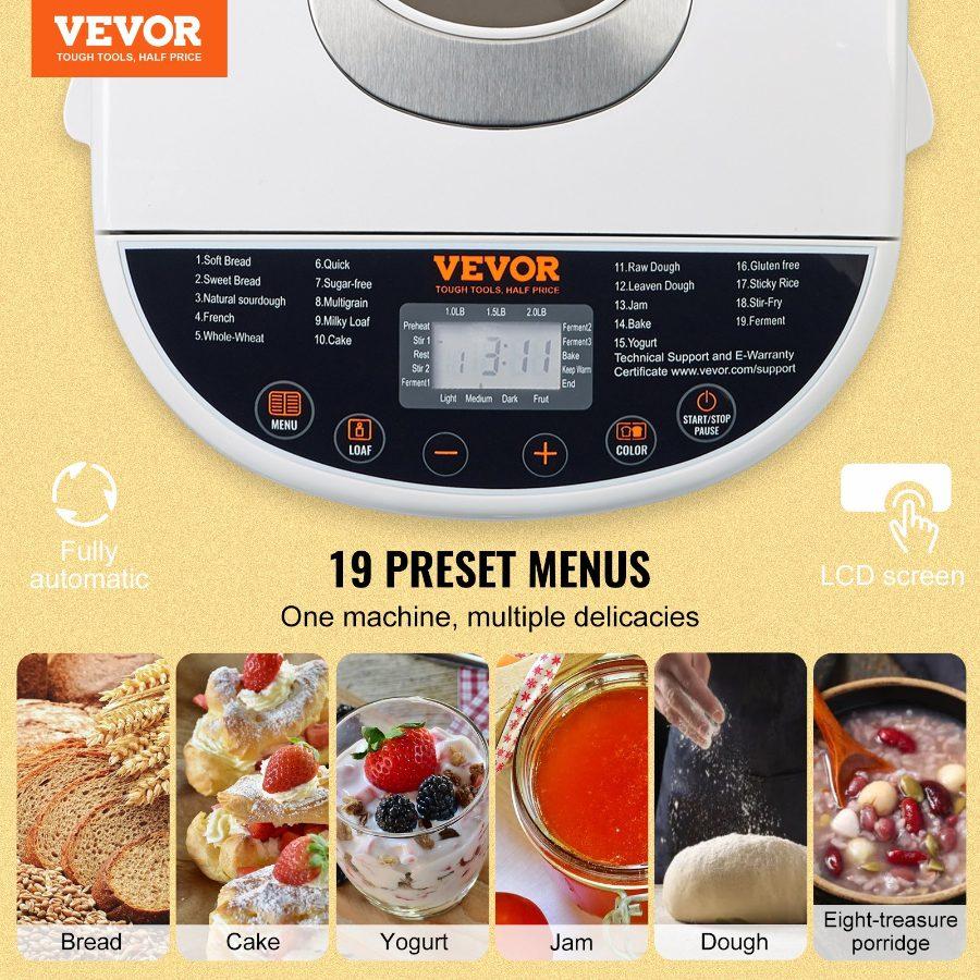 SummerWins650W Digital Programmable Kitchen Bread Maker, 2LB Capacity, 19 Menus, Nonstick Ceramic Pan, Gluten-Free Mode, Whole Grain Setting, 3 Loaf Sizes, 3 Crust Colors, White Multifunction Household Appliance, Household Appliancesdealsforyoudays