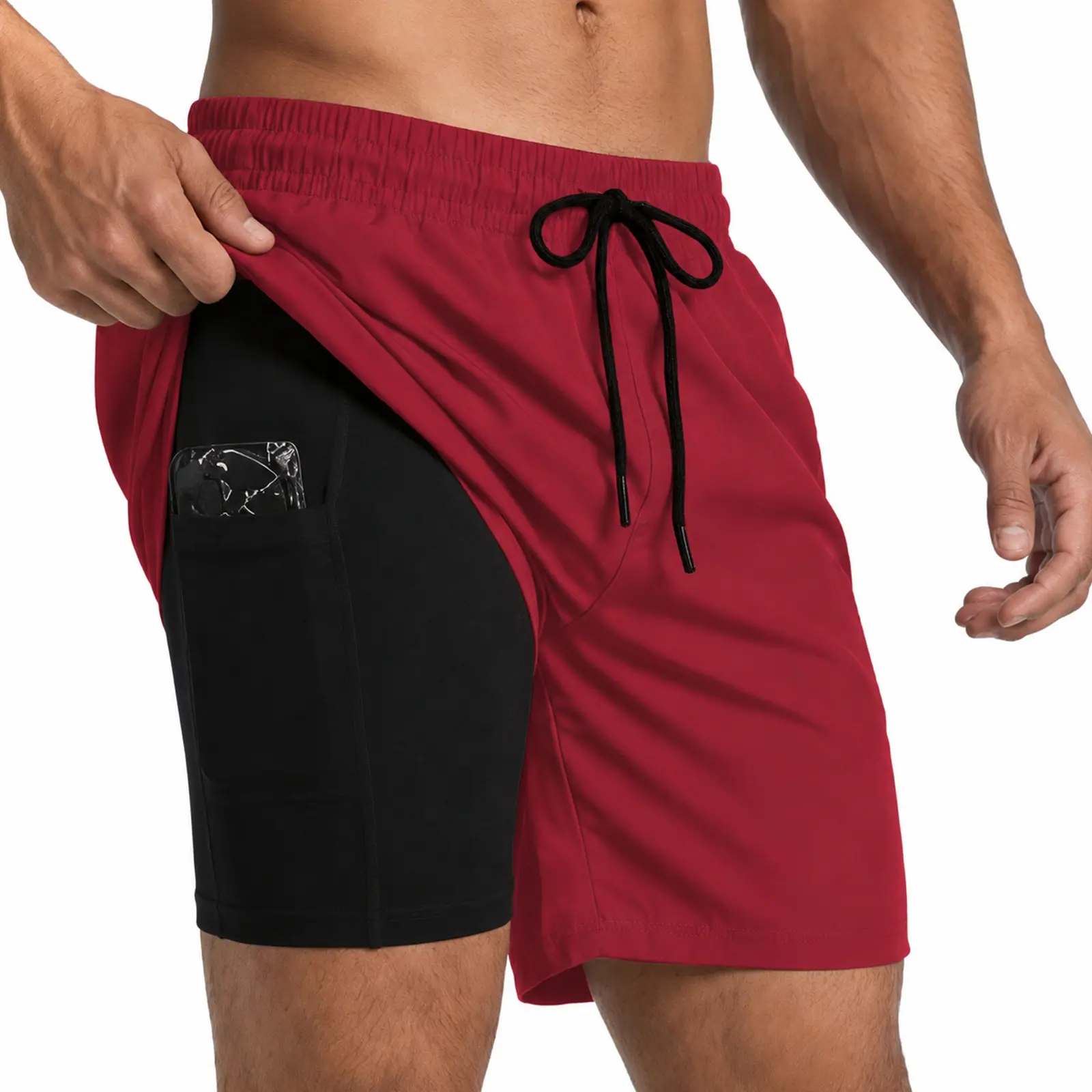 Men's Athletic Swim Trunks - 2-in-1 5-in Swimwear Shorts with Liner, Adjustable Fit, High Stretch for Beach, Poolside, Gym Workouts, 5 In Length