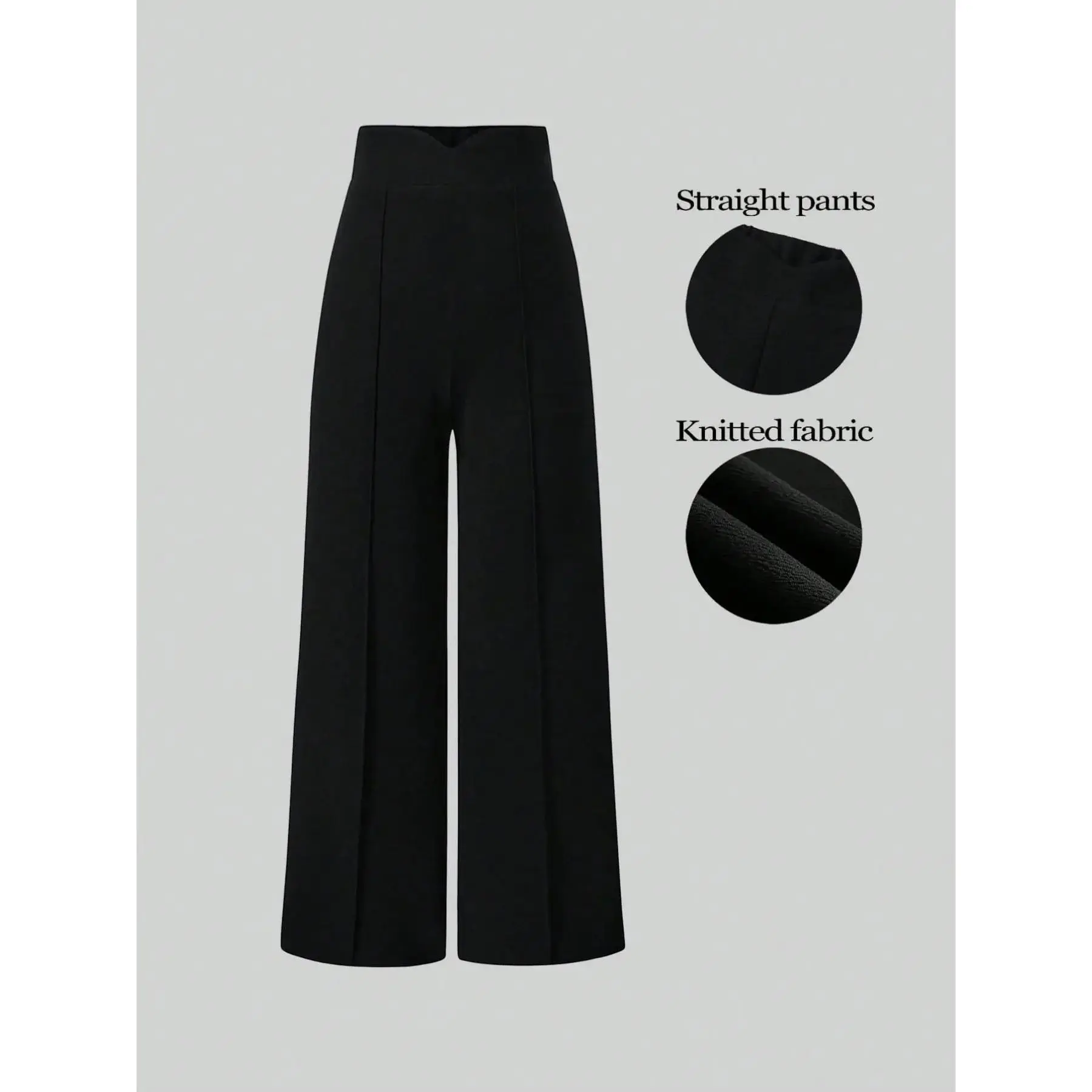 Women's Stretchy Crossover Basic High Waist Wide Leg Pants Tummy Control Elastic Waist Pintuck Straight Office Workwear Business Casual Chic Solid Black Flattering Fit All Season, Everyday