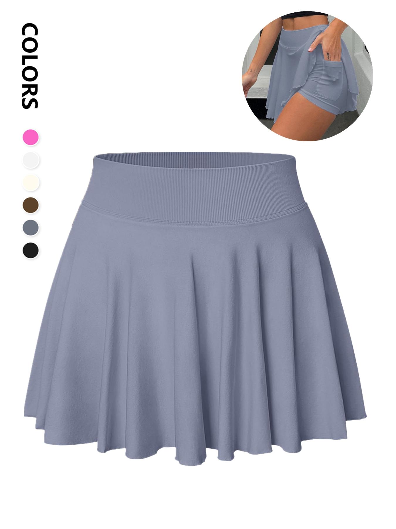 Women's Solid Color 2 in 1 High Waist Pocket Sports Skort, Casual Sporty Skort, Casual Comfy Breathable Skort for Tennis Golf, Ladies Sportswear for All Seasons