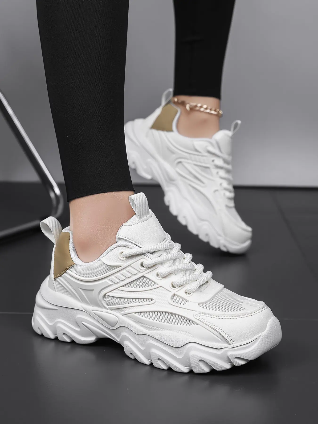 Women's Casual Sneakers, Round Toe PU Leather Flatform Shoes, All-Season Comfortable Running Shoes, Perfect for Campus & Daily Wear